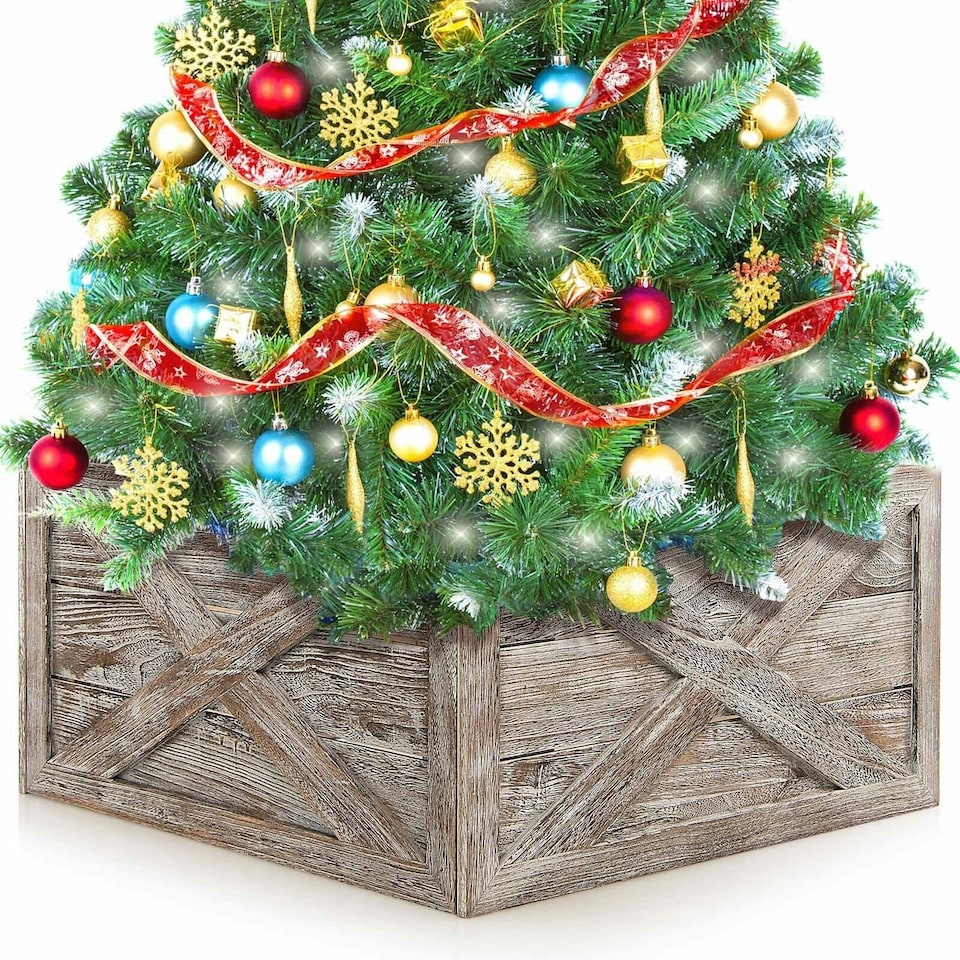 image 1 of COSTWAY Christmas Tree Wooden Tree Box Stand Cover Grey | One Size