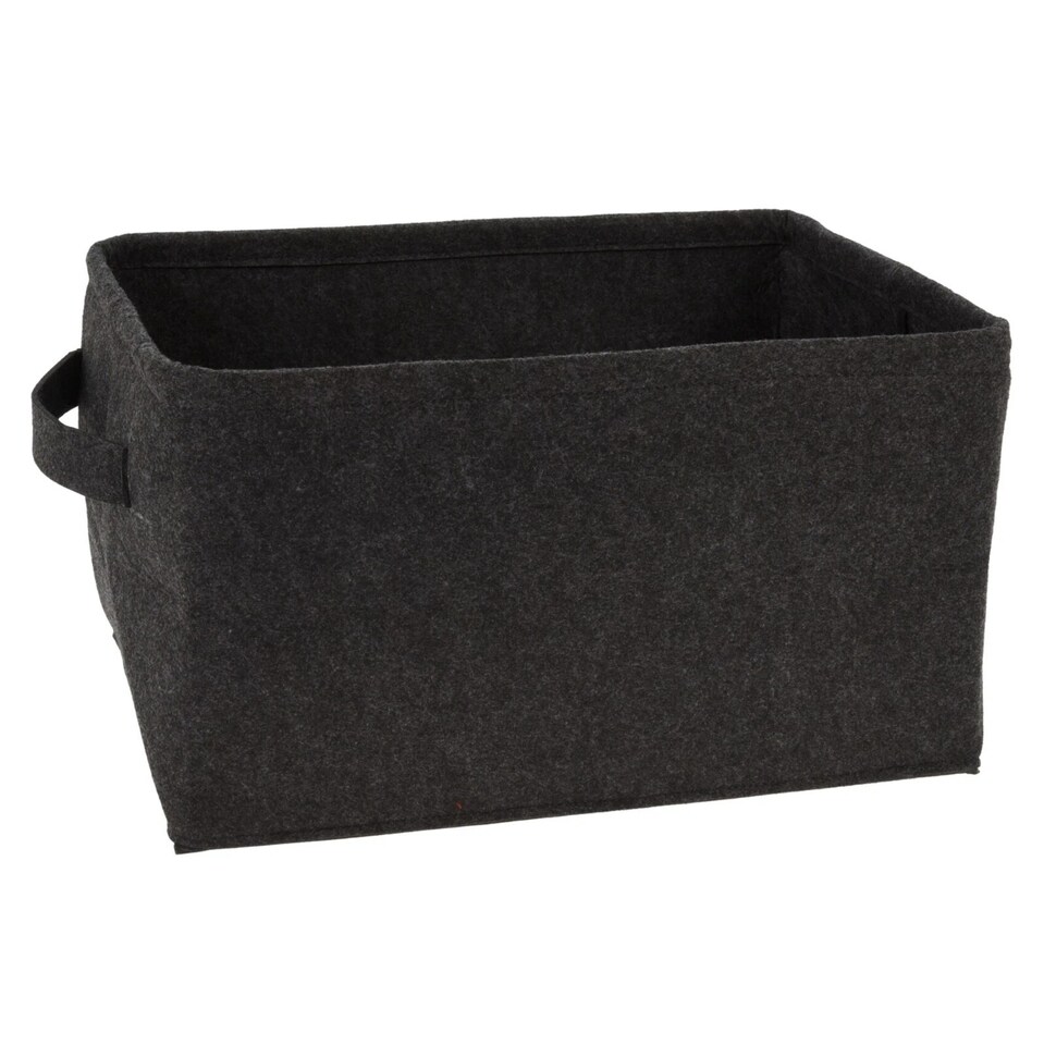 image 1 of Large Felt Storage Basket Closet Toy Hamper Laundry Bag Shelf Box Organiser | Black | Set of 2