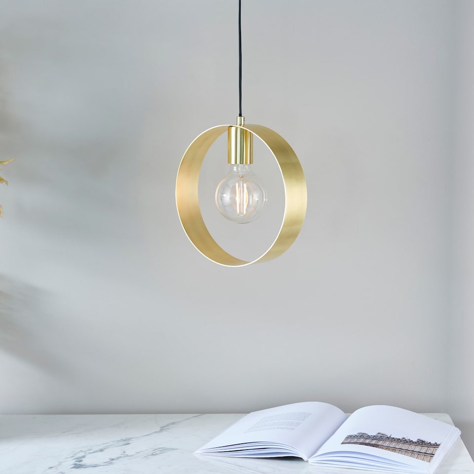 image 1 of Hoop 1 Light Ceiling Pendant Brushed Brass, E27