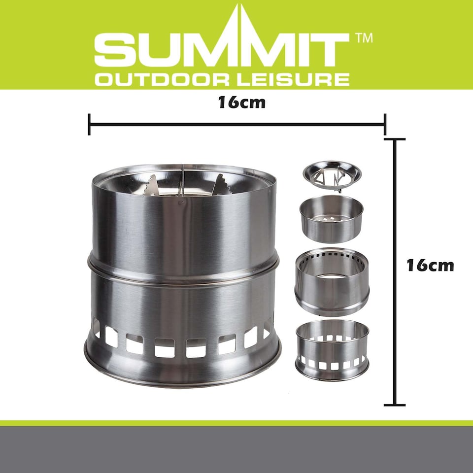 image 1 of vfm-estore Portable Camping Stove - Solid Fuel, Firewood, Charcoal, Silver