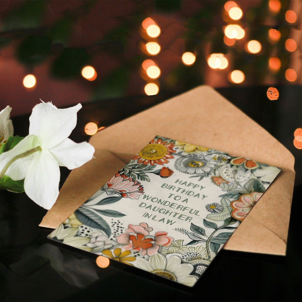 image 1 of Flower Bouquet Peony Daisies Sunflowers Daughter in Law Birthday Card