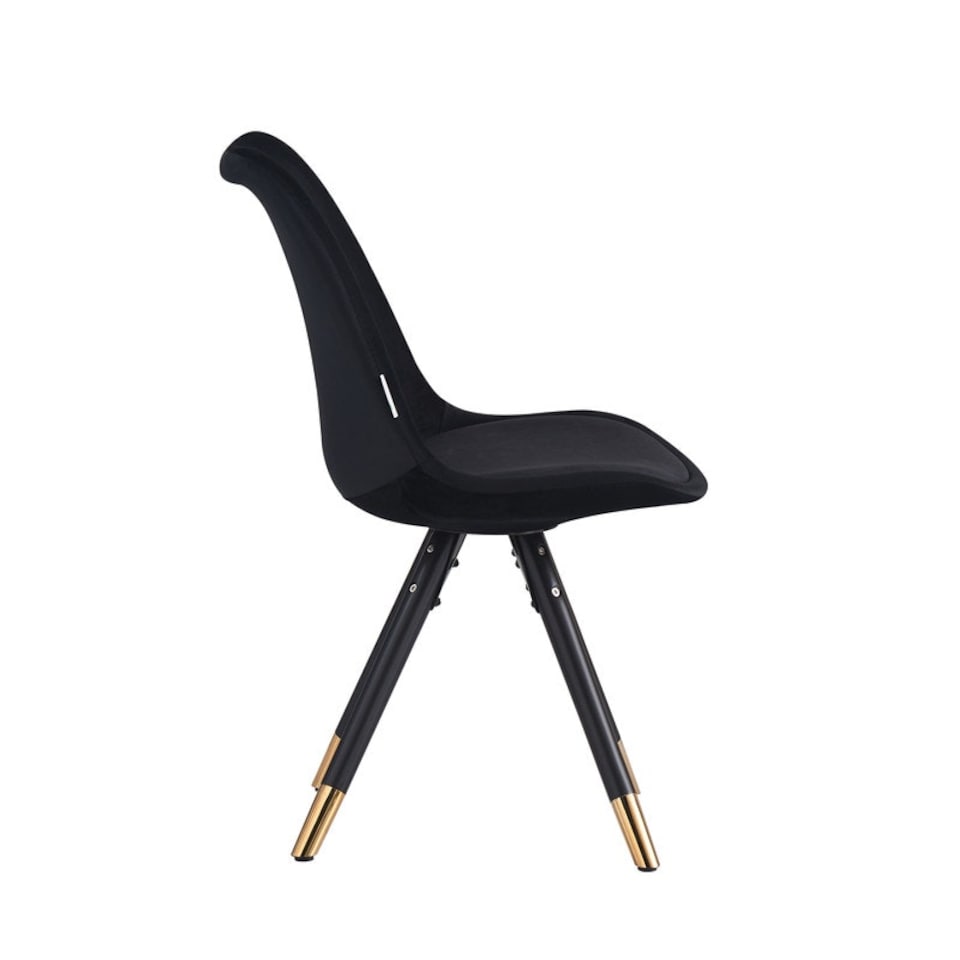 image 1 of Set of 2 Sofia Ergonomic Modern Dining Chairs Upholstered in Velvet, Metal Legs with Gold End Tips Black