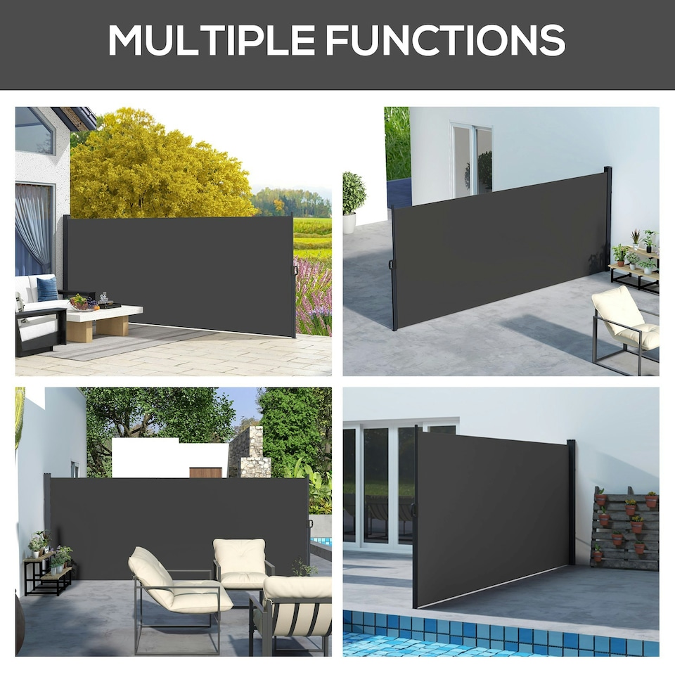 image 1 of Outsunny Side Awning Retractable, Privacy Screen, 400x160cm, Black Black