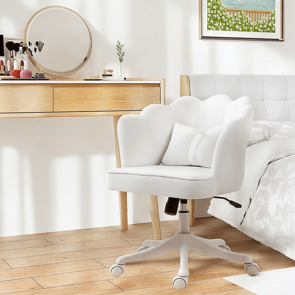 image 1 of HOMCOM Armless Desk Chair Home Office Chair w/ Wide Seat Tilt Function White White