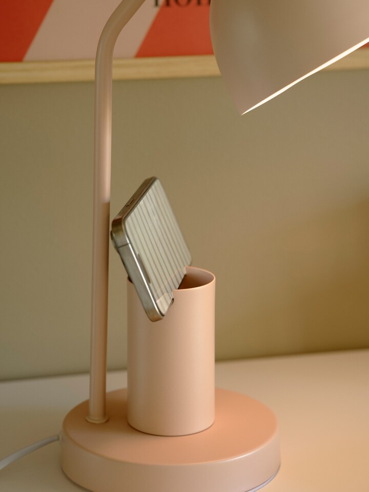 image 1 of Nordlux Devone Indoor Table Lamp Pink Metal E27 Pen & Phone Holder  - Mains Powered, IP20 | Pink | rose