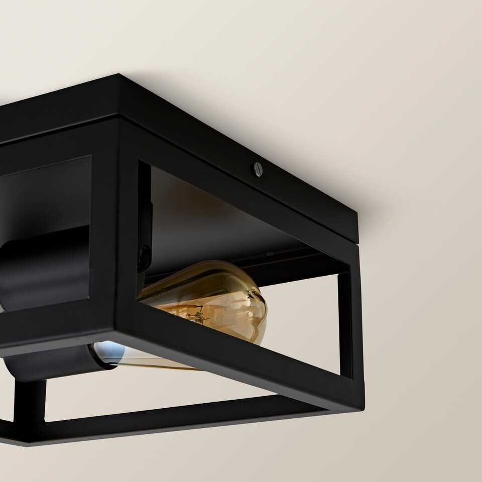 image 1 of ValueLights Pisces Matte Black Flush Light & Bulb | Black