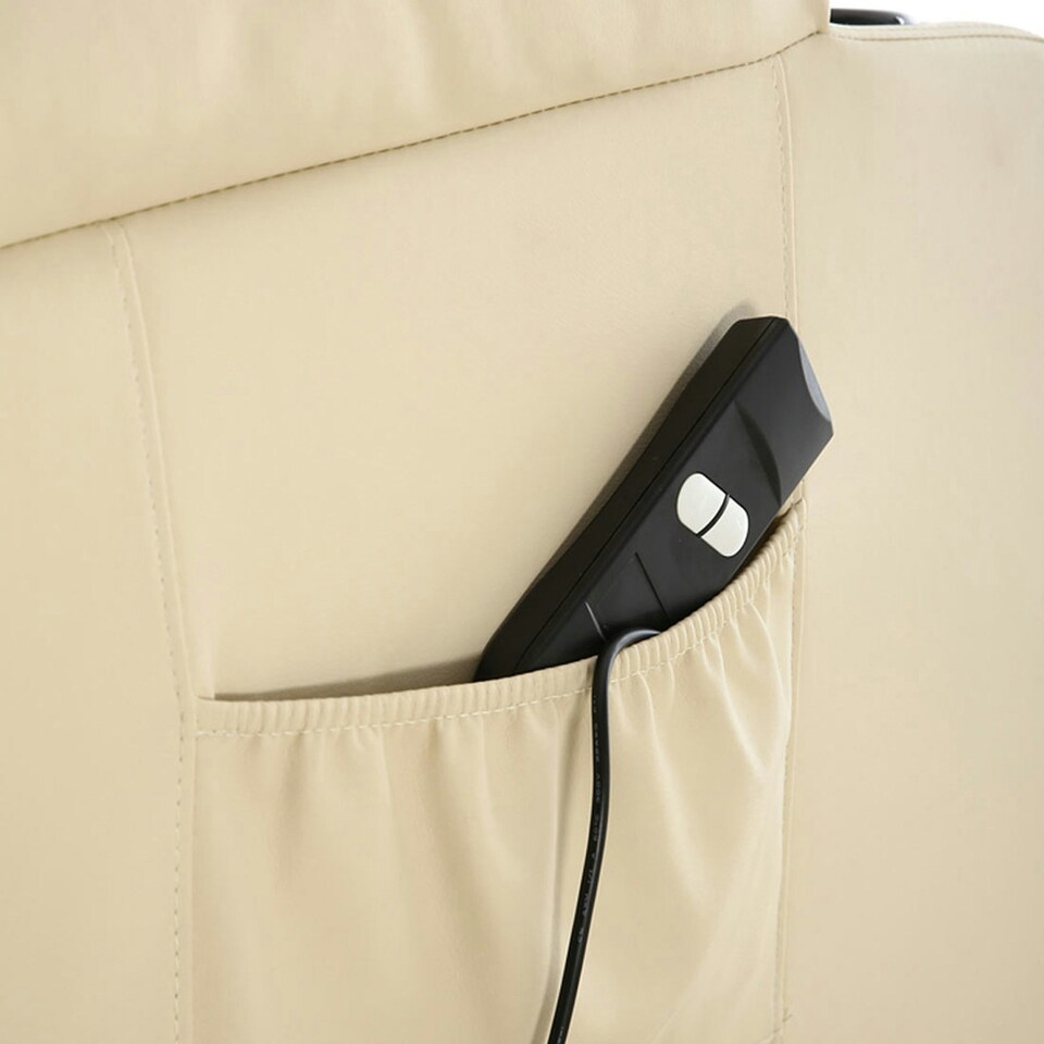 image 1 of Caesar Single Motor Rise Recliner Bonded Leather Heat & Massage Chair (Cream)