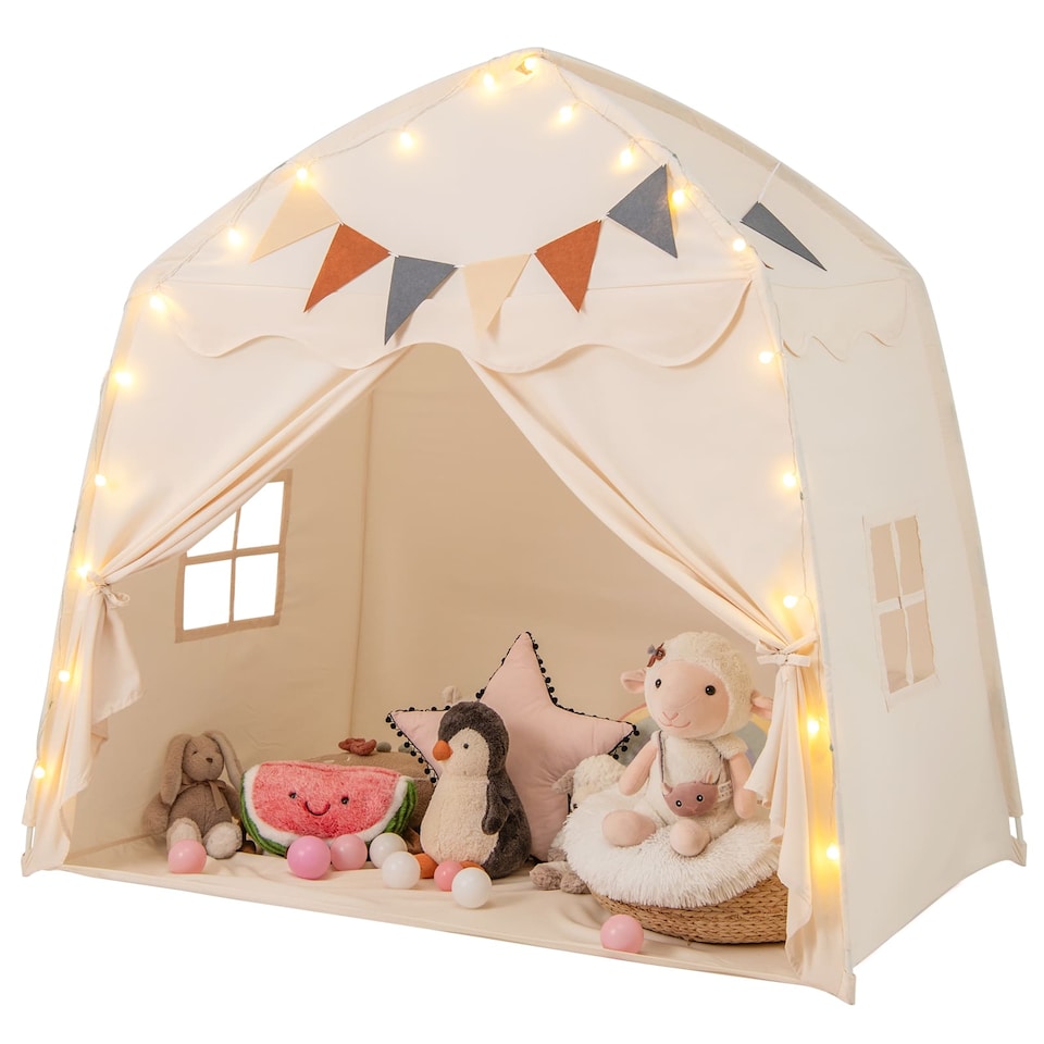 image 1 of COSTWAY Kids Play Tent Indoor & Outdoor Extra Large Playhouse Tent-Beige