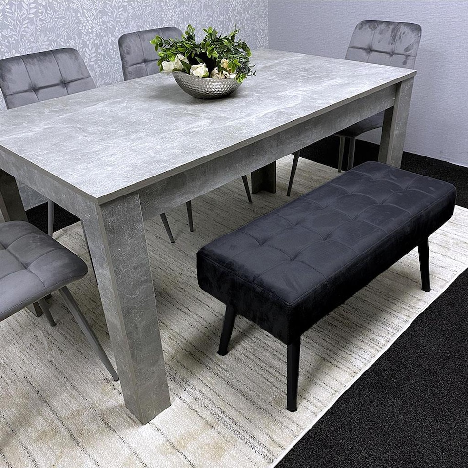 image 1 of Grey Wooden Dining Table Set with 4 Chairs and 1 Bench Dining Kitchen Furniture