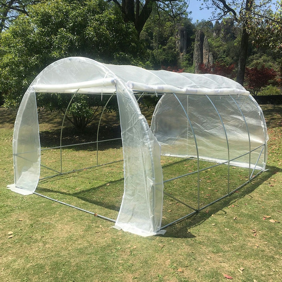image 1 of Living and Home White Outdoor Walk-in Tunnel Greenhouse with Steel Frame - 4*3x*2M