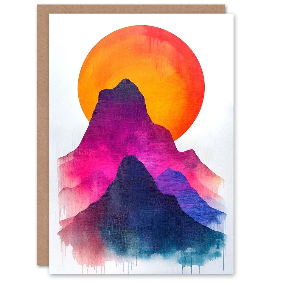image 1 of Abstract Himalayan Mountains Sunset Sun Arty Birthday Card