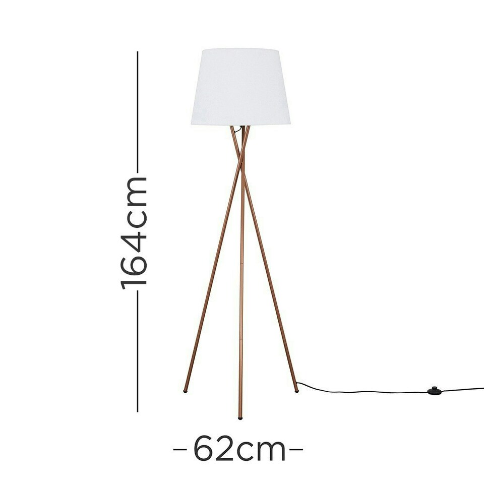 image 1 of ValueLights Camden Copper Tripod Floor Lamp White Taper Shade White