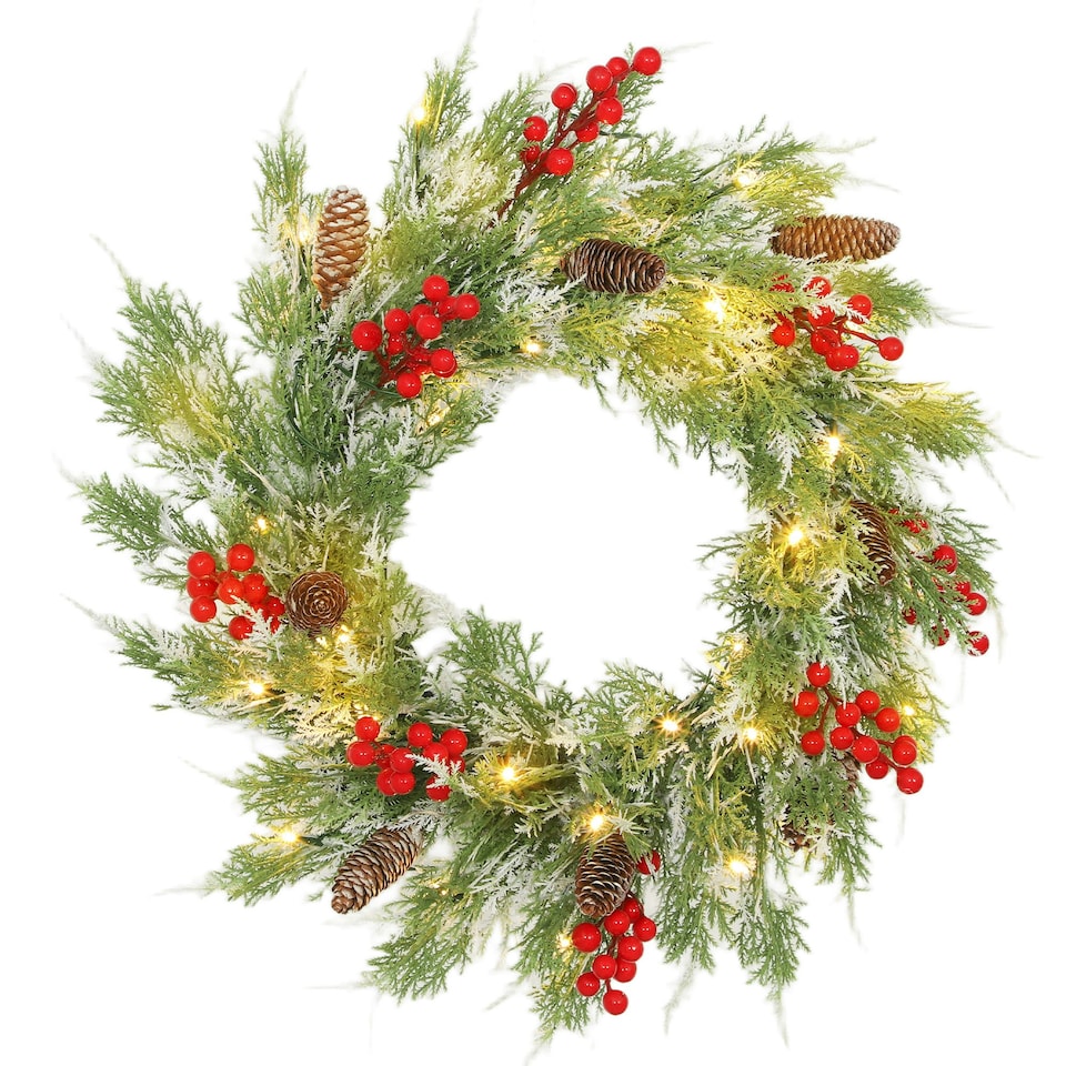 image 1 of HOMCOM 60 cm Prelit Christmas Wreath, Door Wreath with Realistic Branches