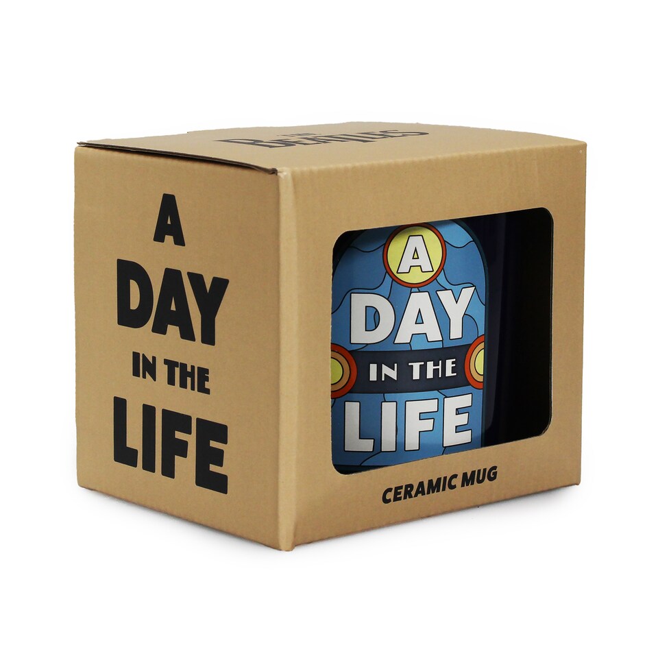 image 1 of The Beatles | A Day in The Life | Blue Ceramic Coffee Mug | Official Merchandise | Workshop, Garage & Record Desk Companion | Father’s Day Gift for Dad