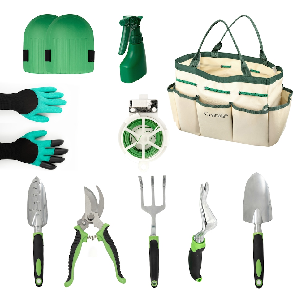 image 1 of 11pc Heavy Duty Stainless Steel Garden Tool Set with Tote Bag Durable Hand Tools