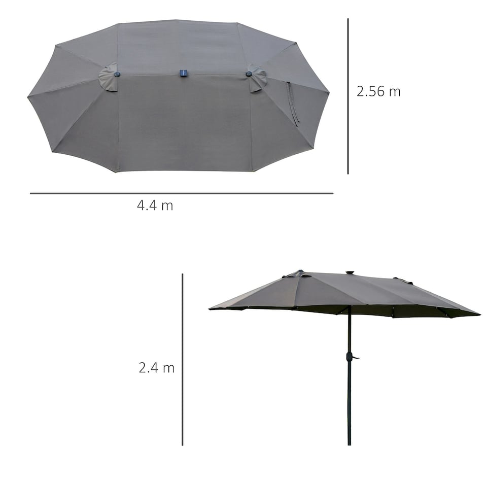 image 1 of Outsunny 4.4m Double-Sided Sun Umbrella Patio Parasol Solar Lights Khaki