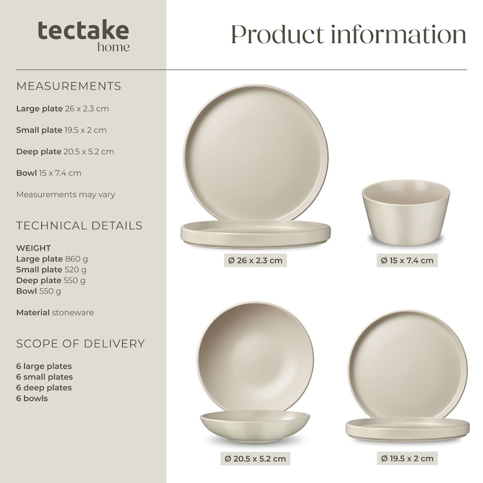 image 1 of Dinnerware Set Una - dinner set, incl. plates, bowls and mugs, for 6 people | Brown | taupe | 1