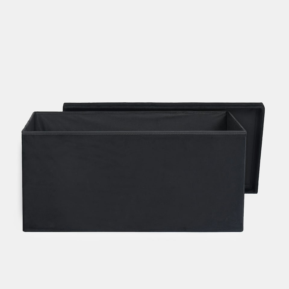 image 1 of OHS Matte Velvet Soft Long Rectangle Foldable Footstool Seat Storage Organiser Ottoman Black
