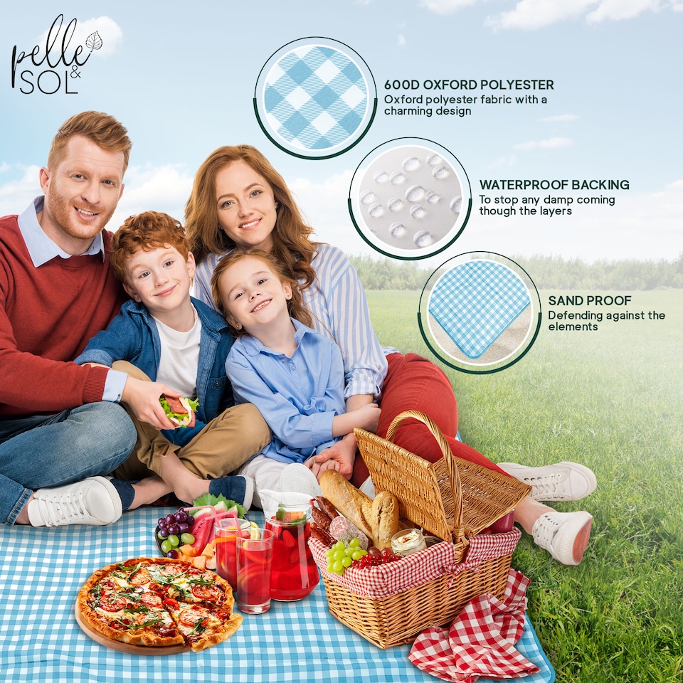 image 1 of Pelle & Sol Teal Picnic Blanket Waterproof 200x140cm