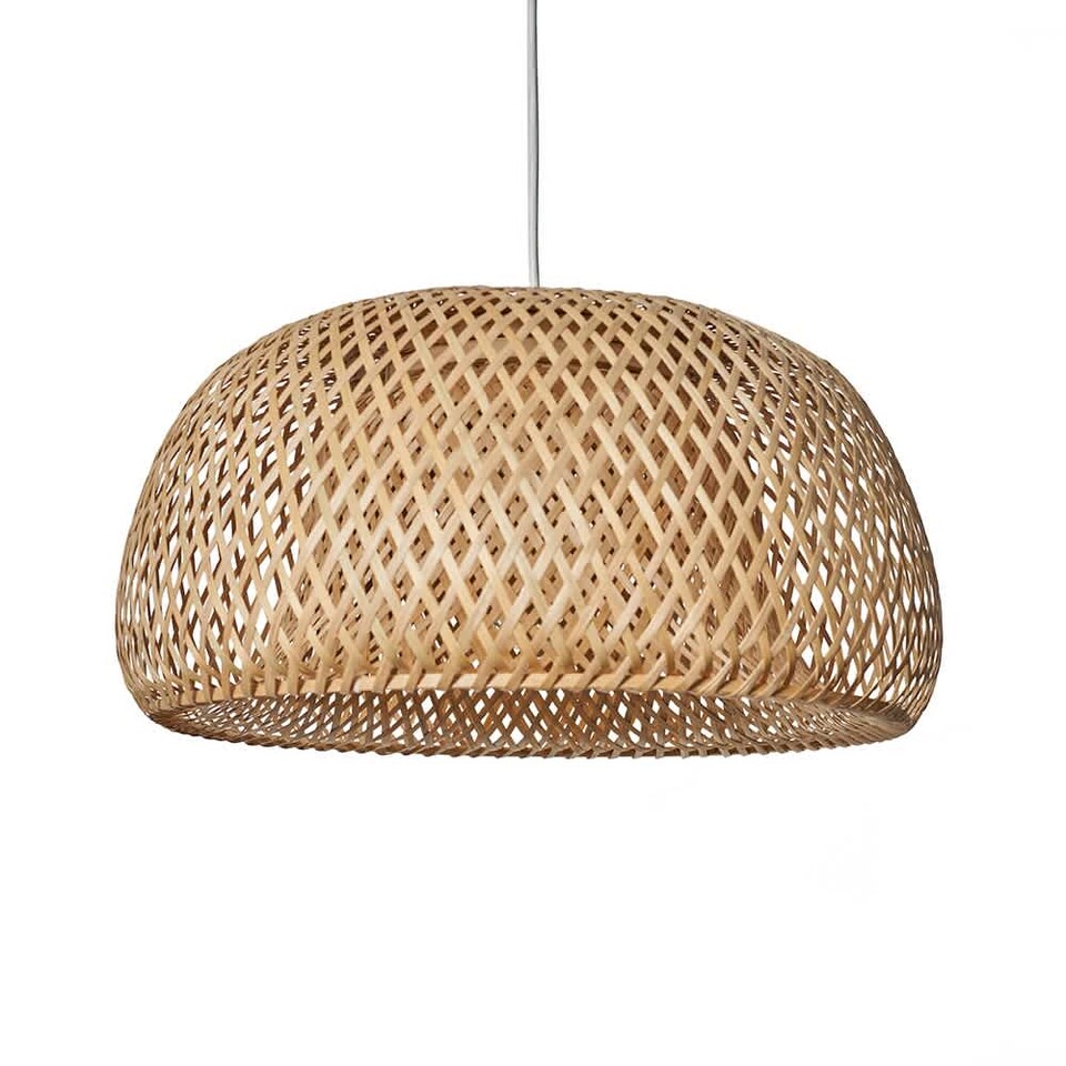 image 1 of ValueLights Perugia Natural Bamboo Dome Ceiling Lamp Shade & Bulb | Brown