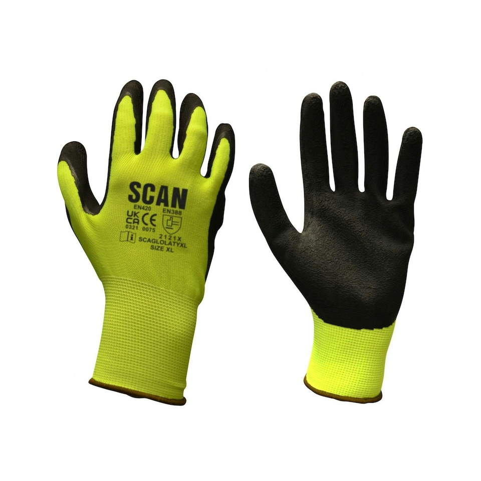 image 1 of Scan Foam Latex Coated Gloves - Multi Colour - Hi-Vis Orange, Size 9 Large Multi | Hi-Vis Orange, Size 9 Large
