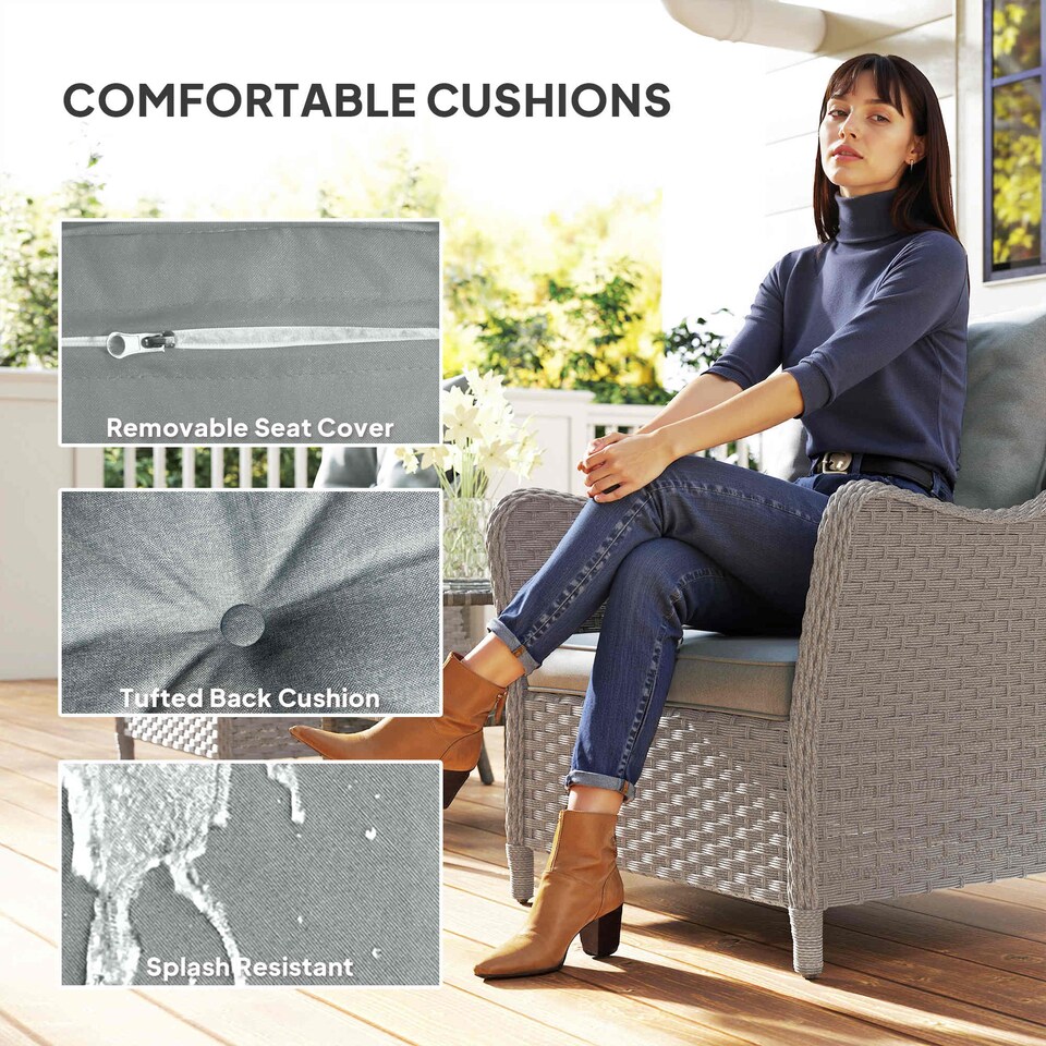 image 1 of Outsunny 2 Pieces Rattan Garden Chairs, Cushioned Rattan Chairs, Light Grey