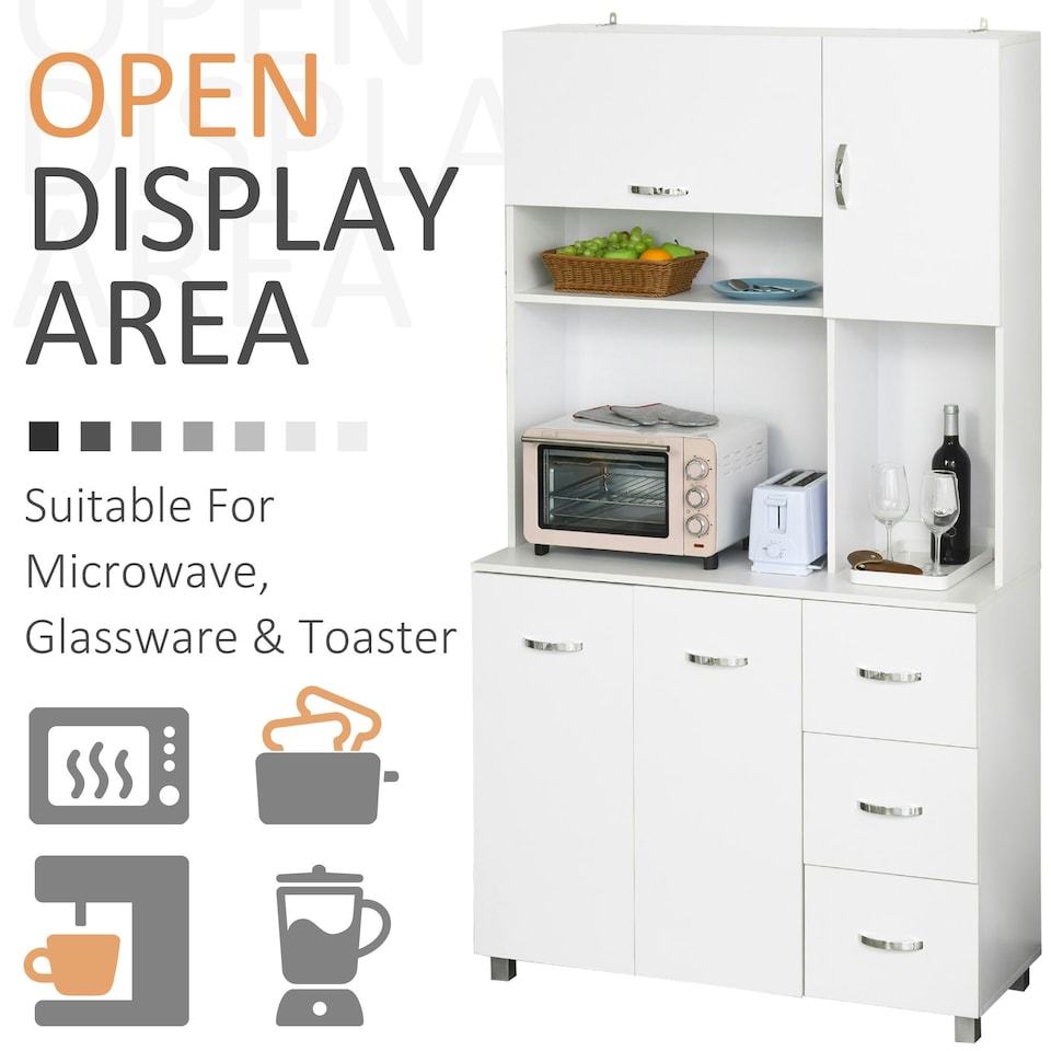 image 1 of HOMCOM Freestanding Kitchen Cupboard Storage Unit  Drawers Handles Shelf