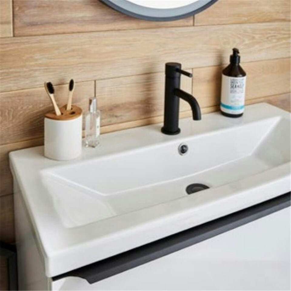 image 1 of Bathroom 500mm Wall Mounted Drawer Unit, Ceramic Basin & Frame  White Gloss - (Central) - Brassware Not Included | White | White | 1