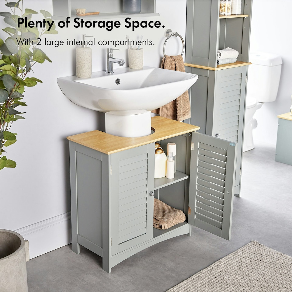 image 1 of VonHaus Shrewsbury Grey Under Sink Bathroom Cabinet