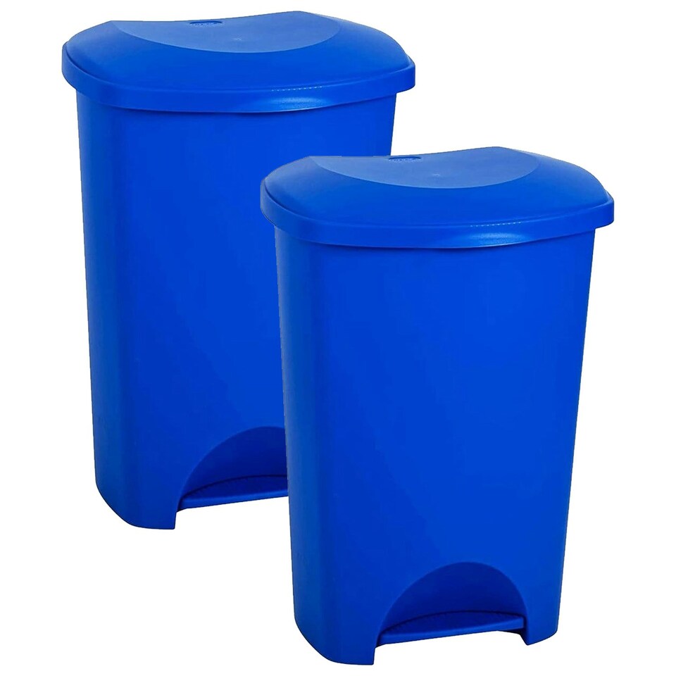 image 1 of 2 x 50L Blue Hard Wearing Home Office Plastic Waste Rubbish Bin With Lid Blue