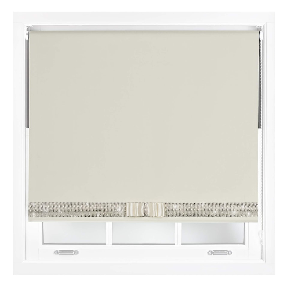 image 1 of FURNISHED Blackout Roller Blinds with Diamante Trim and Bow Cut to Size | Cream | Cream | (W) 120cm x (L) 210cm