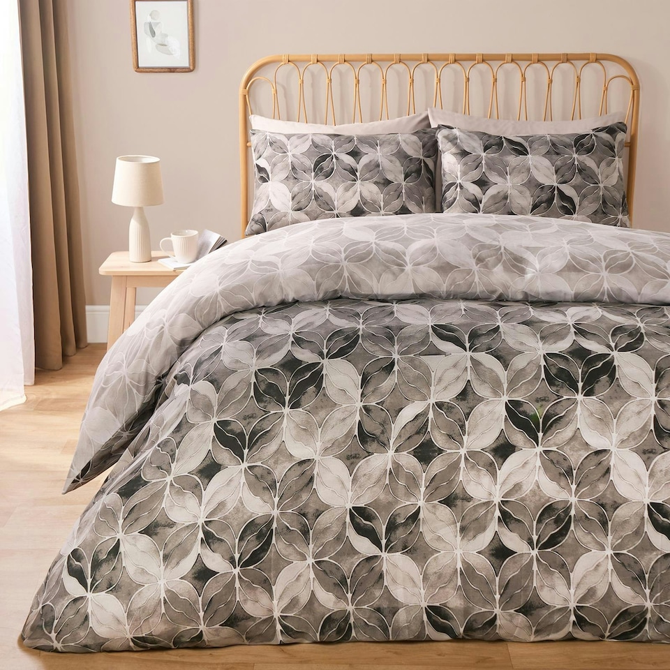 image 1 of OHS Watercolour Geo Abstract Duvet Cover and Pillowcase Set, Double - Charcoal Grey | Charcoal Grey | Double