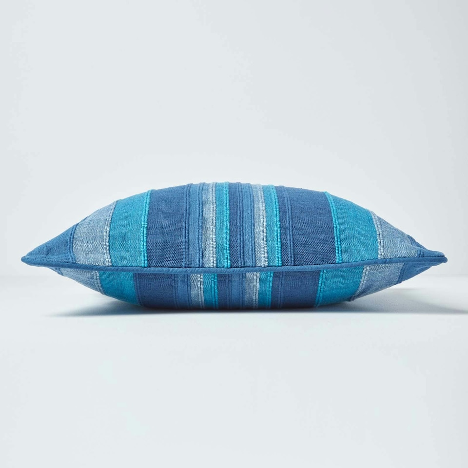 image 1 of Homescapes Cotton Striped Blue Cushion Cover Morocco - 45 x 45 cm | Blue | Blue | 45 x 45 cm