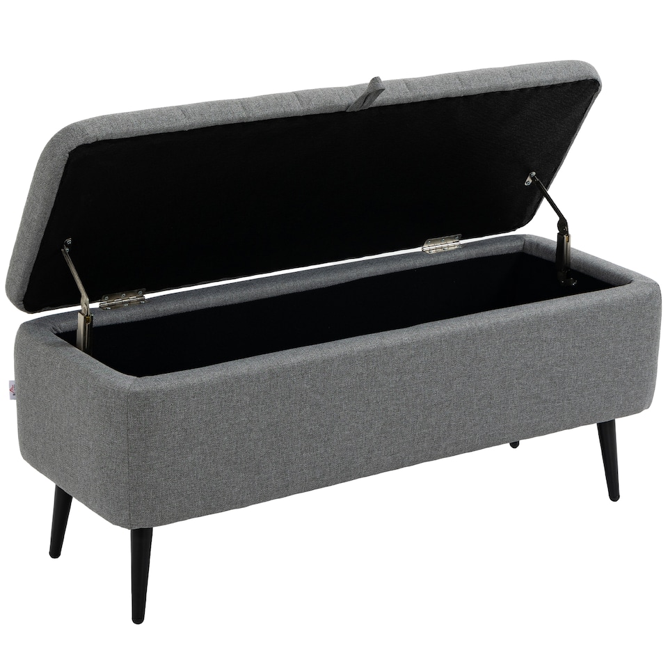 image 1 of HOMCOM Storage Ottoman Bench, Linen Fabric Footstool with Steel Legs Grey
