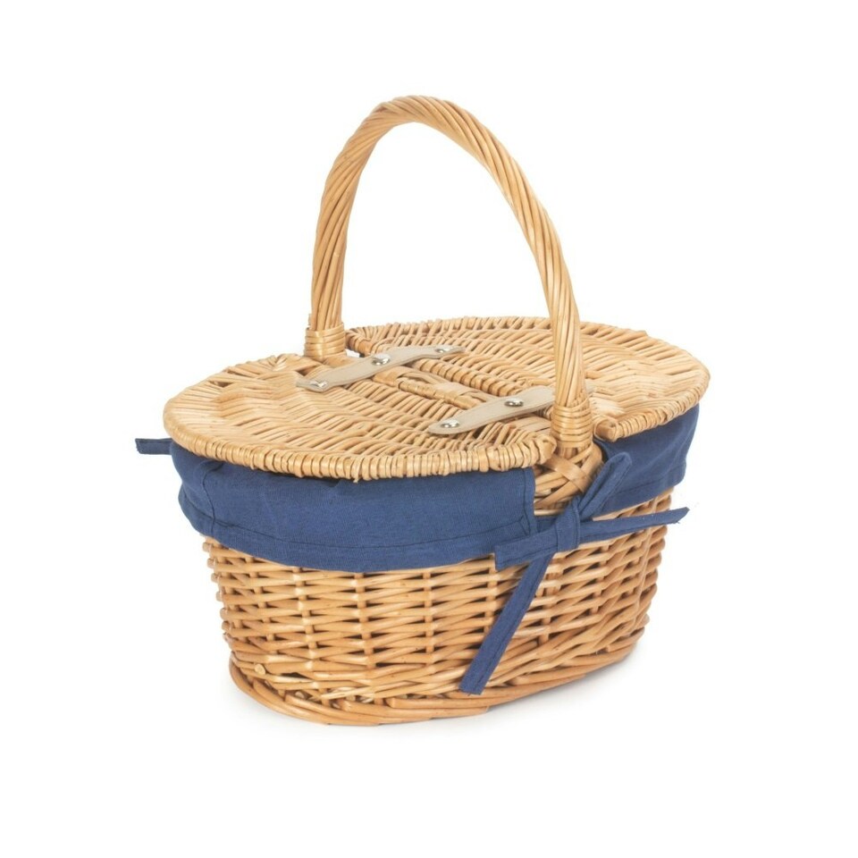 image 1 of Child's Oval Lined Lidded Wicker Picnic Basket with Lining White | White | One Size
