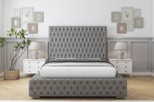 Sloomy Ambassador Pewter Dumfries Bed Frame With Mattress With 50" Upholstered Headboard 4'6 Double