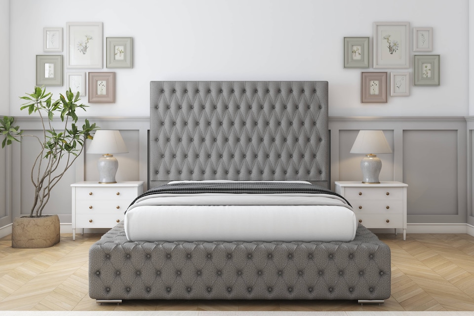 image 1 of Sloomy Ambassador Pewter Dumfries Bed Frame With Mattress With 50"  Upholstered Headboard 4'6 Double