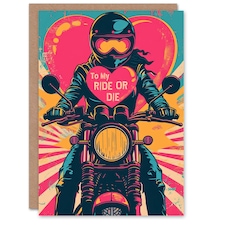 Pop Biker Chick Ride or Die Anniversary Valentines Him Husband Card
