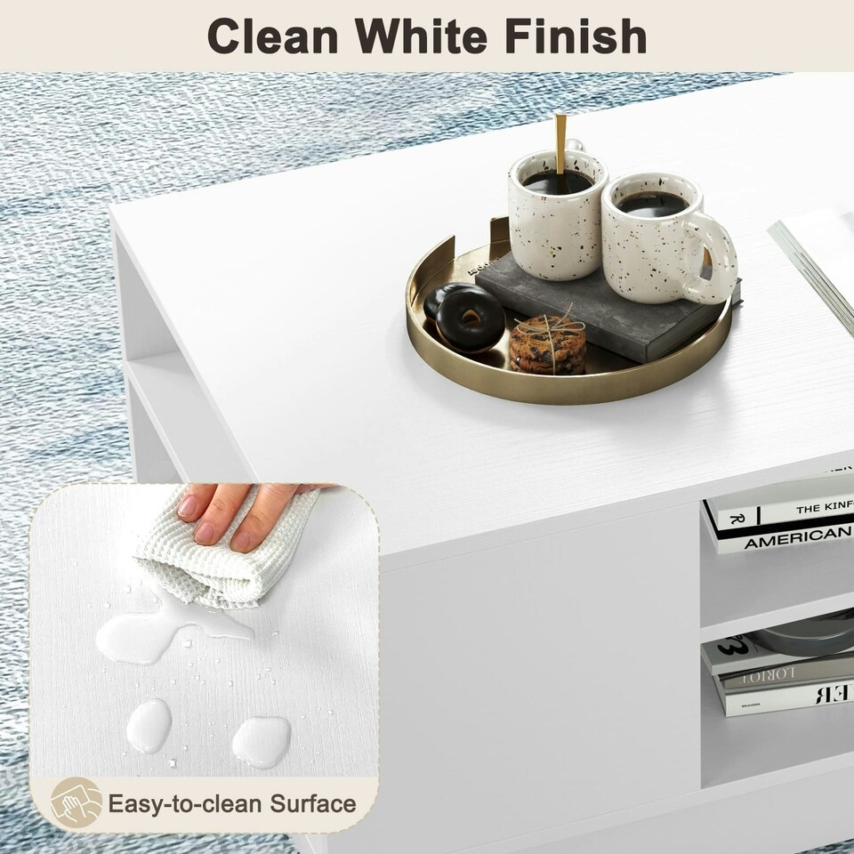 image 1 of COSTWAY Modern Coffee Table w/Storage Shelves White White