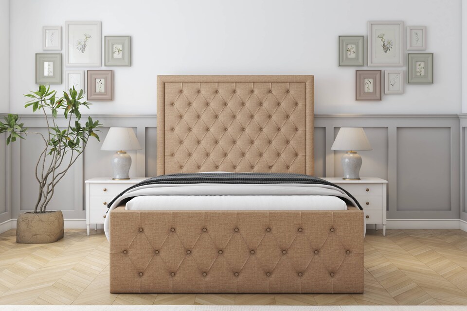 image 1 of Sloomy Vienna Latte Dumfries Special Bed Frame. With 50" Upholstered Headboard 2'6 Small Single