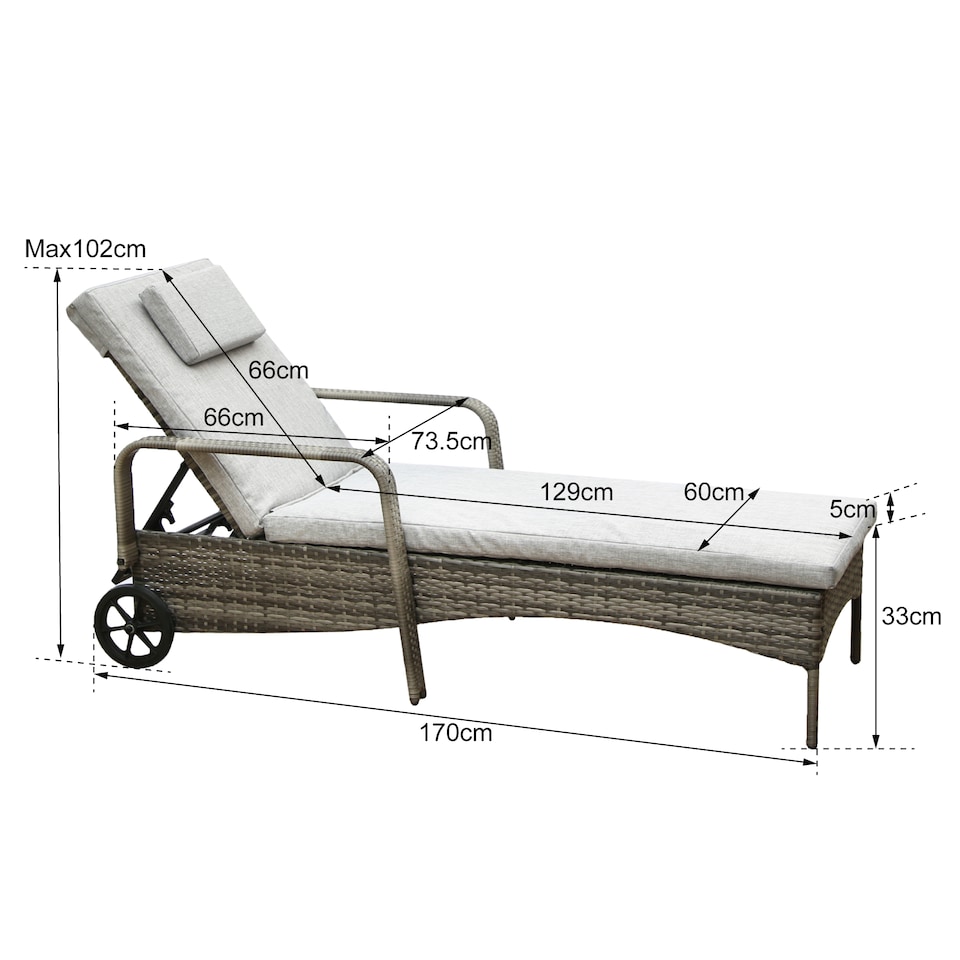 image 1 of VENTURA Rattan Sun Lounger with Adjustable Recline | Grey | Grey | One Size
