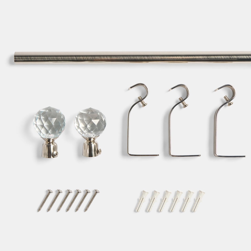 image 1 of OHS Curtain Pole Extendable 16mm Metal Finnials Crystal End Rod 70-120cm