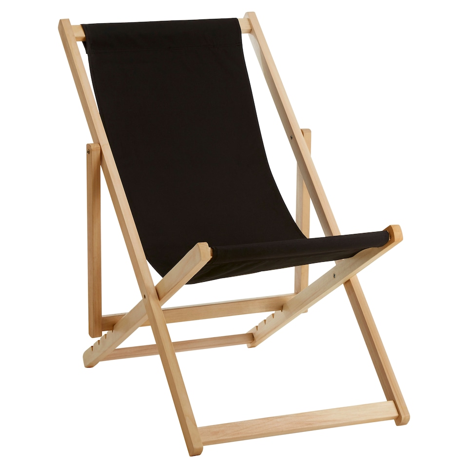 image 1 of Interiors by Premier Adjustable Black Deck Chair, Sling Design Lawn Chair, Ethically Sourced Deck Chair, Stylish Garden Chair