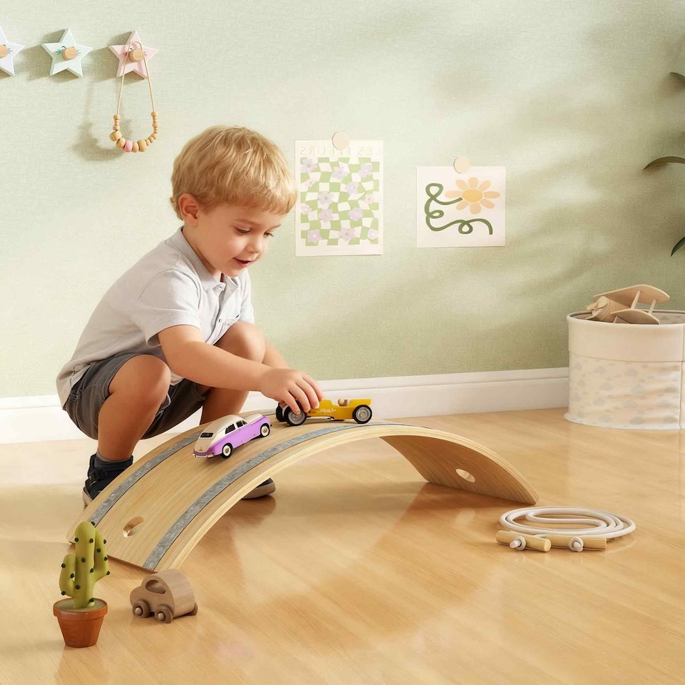 image 1 of AIYAPLAY Kids Wooden Balance Board with Rope and Felt for Sensory Play