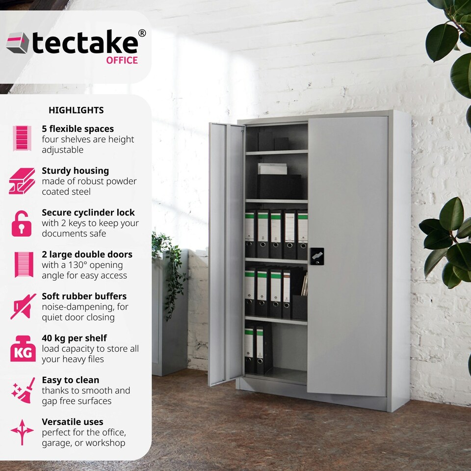 image 1 of Filing Cabinet Blain - 5 height-adjustable shelves, lockable doors Grey