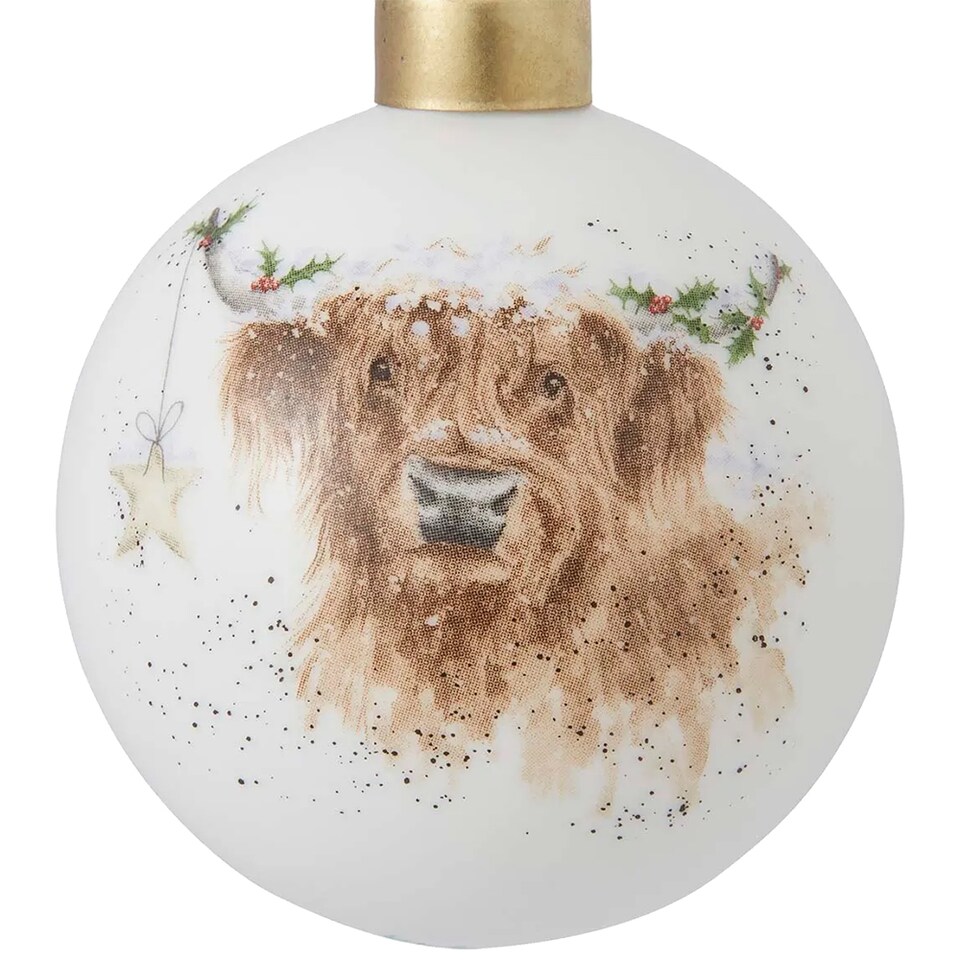 image 1 of Royal Worcester Highland Cow Star Christmas Tree Bauble
