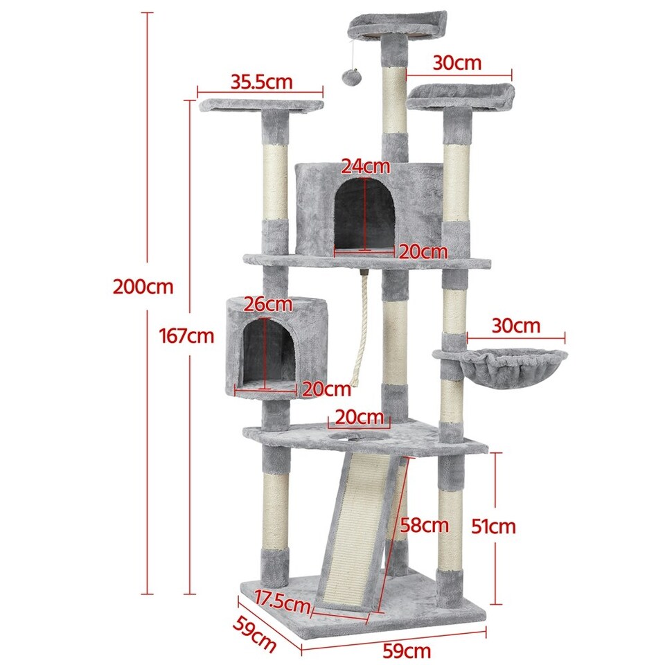 image 1 of Yaheetech 200 cm Multilevel Cat Tree with Condos Light Grey
