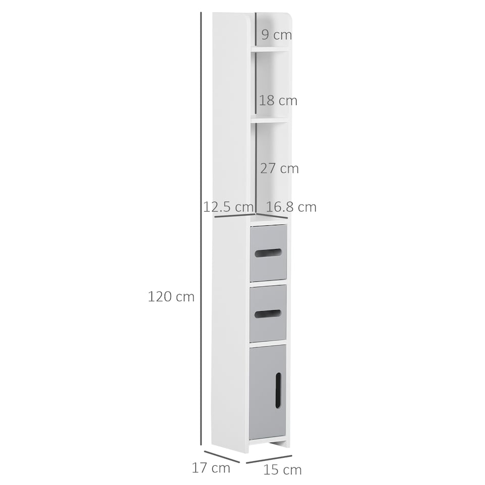 image 1 of kleankin Modern Bathroom Storage Cabinet, Freestanding Tall Bathroom Cabinet with Open Shelves and 3 Cupboards with Door, for Bedroom Hallway, Grey
