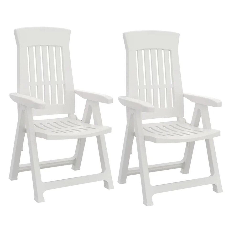 image 1 of Outdoor Foldable Plastic Garden Chair Patio Furniture With Adjustable Back | White | White Two Set