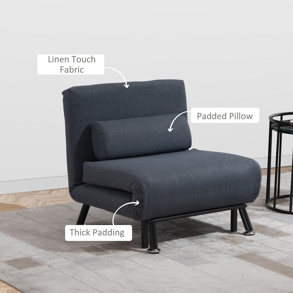image 1 of HOMCOM Folding 5 Position Convertible Sleeper Chair Sofa Bed Dark Grey